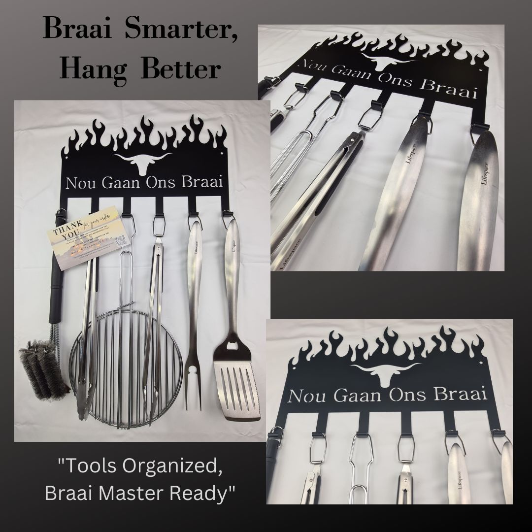 Lifespace 'Nou Gaan Ons Braai' 6 Hook Braai Grill Patio Utility Rack