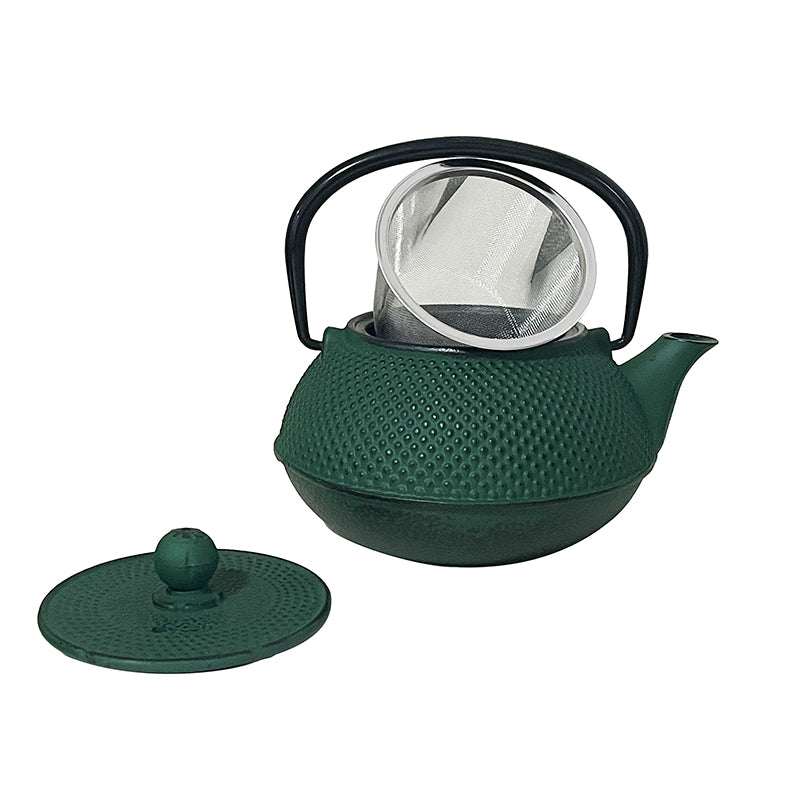 Lifespace Luxury Cast Iron 600ml Teapot Set with SS Filter, Trivet & 4 Cups - avail in Red & Green