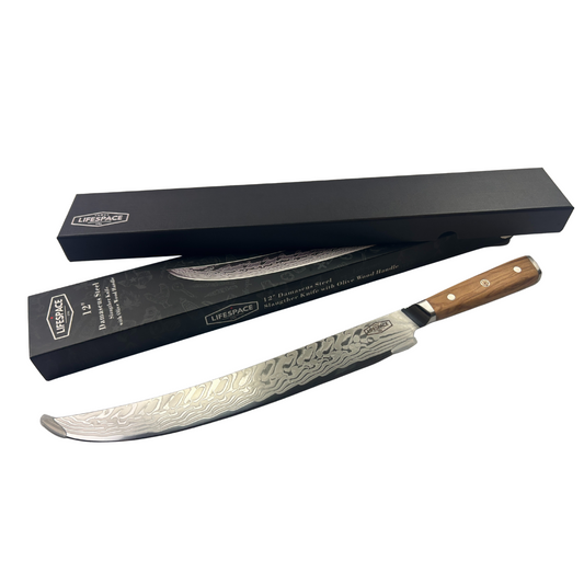 Lifespace Luxury 12" Olive Wood Handle Full Tang Damascus Blade Slaughter Chef Knife