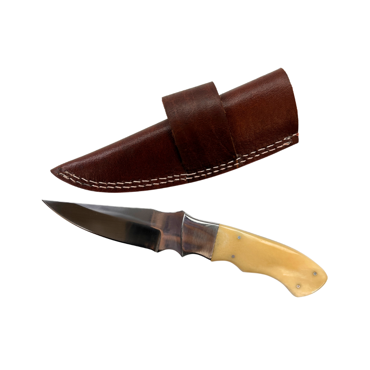 Lifespace Stainless Steel Knife with Camel Bone Handle and Leather Sheath