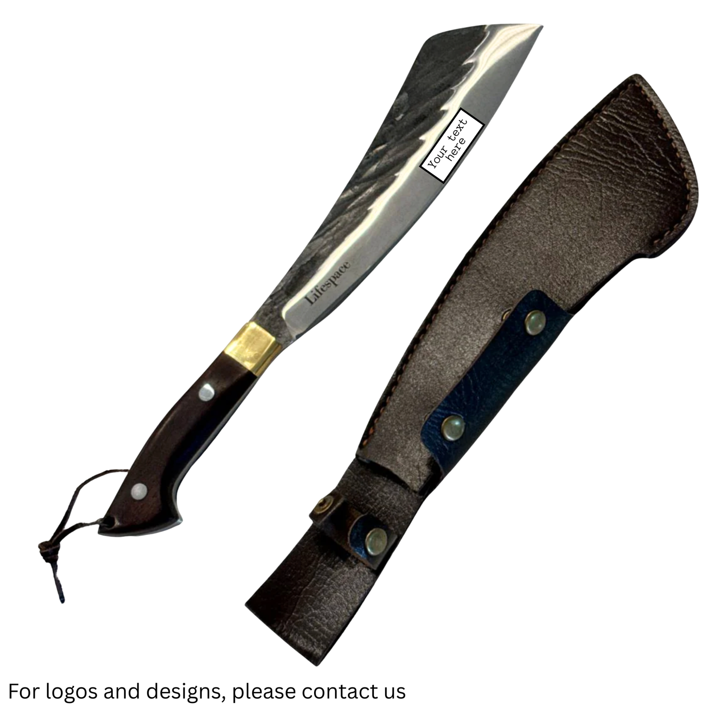 Lifespace Chopping Cleaver with Grey Wood and Copper Bolster Handle with Leather Sheath