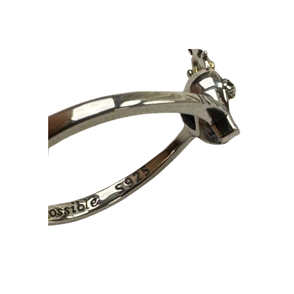 The Cross Road "With God, All Things Are Possible" 925 Sterling Silver Open Ring with Gold Plating and Cubic Zirconia