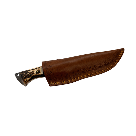 Lifespace Damascus Steel Full Tang Eagle Knife with Leather Sheath and Stag Horn Handle
