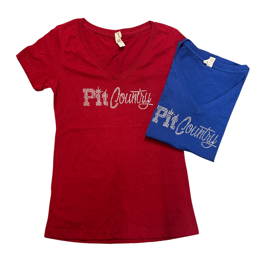 Pit Country Premium Graphic V-Neck Ladies Rhinestone T-Shirt - “Pit Country”