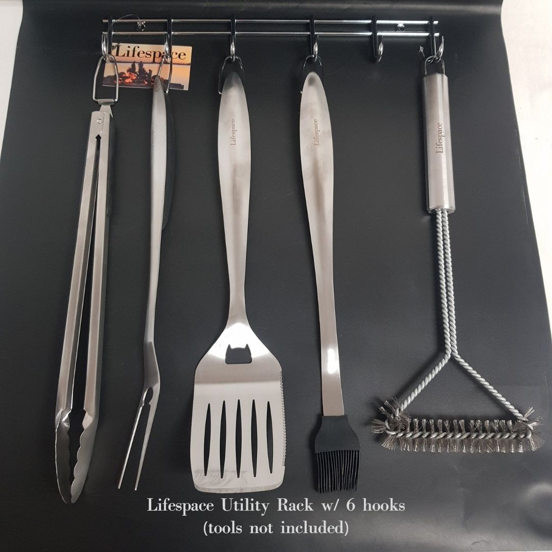 Lifespace 6-hook Utility Rack, Leather Gloves, Coal Scoop & Ember Rake Bundle Kit