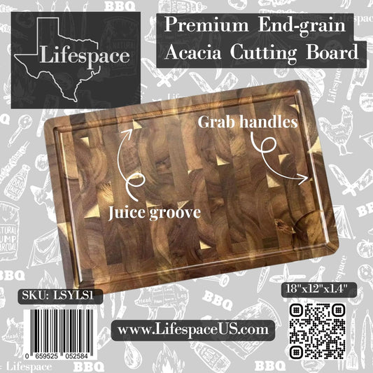 Lifespace Premium Acacia End-Grain Cutting Board - 18" x 12"