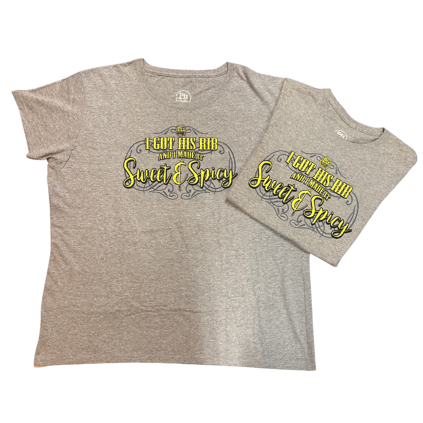 Pit Country Premium Graphic Crewneck Ladies T-Shirt - “I got his rib & I made it sweet & spicy”