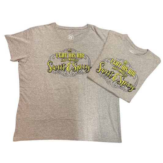 Pit Country Premium Graphic Crewneck Ladies T-Shirt - “I got his rib & I made it sweet & spicy”