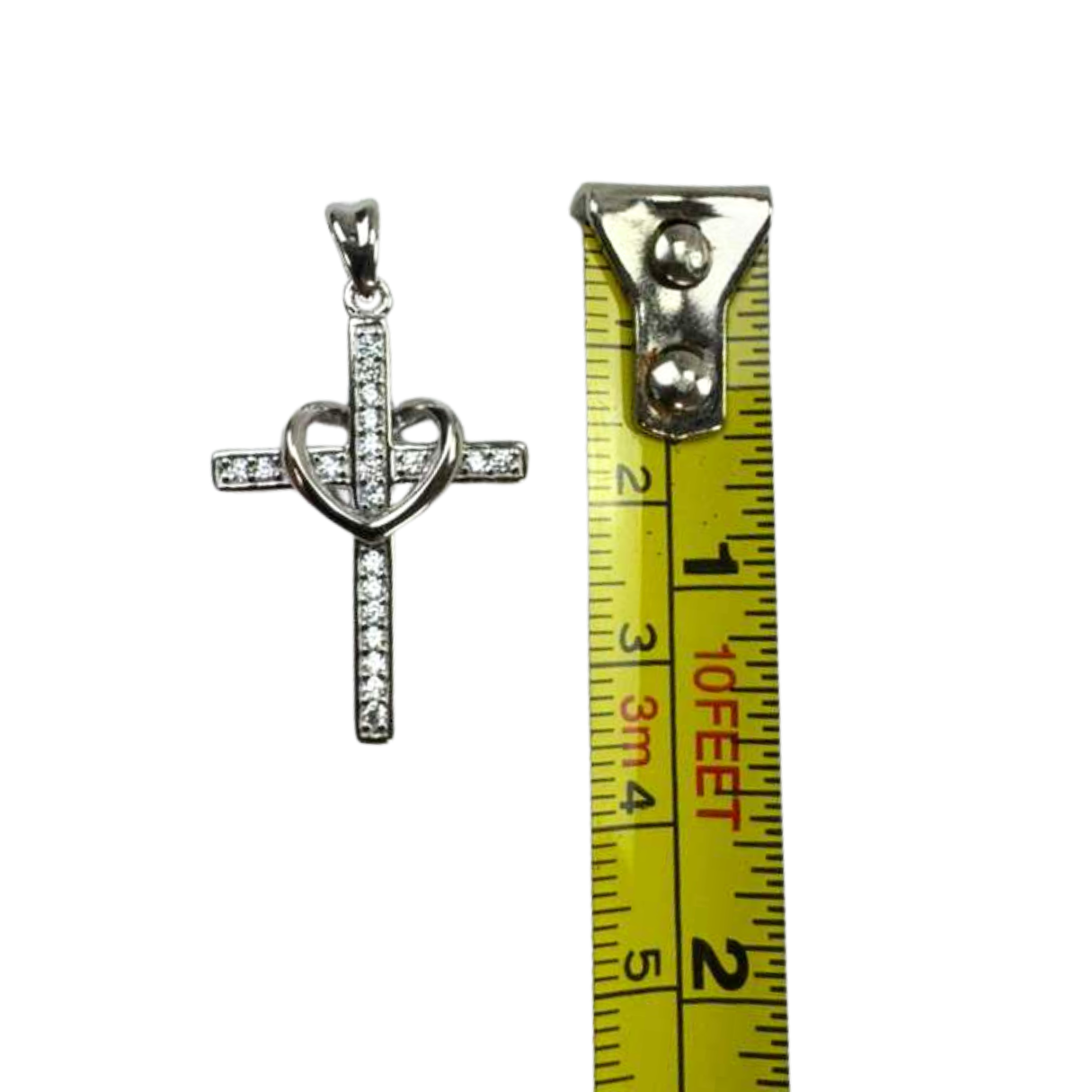 The Cross Road 925 Sterling Silver Heart Cross Pendant with Rhodium Plating and Cubic Zirconia