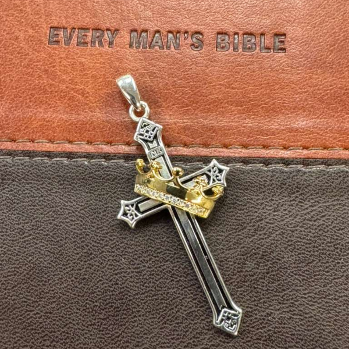 The Cross Road 925 Sterling Silver Crown Cross Pendant with Gold Plating and Cubic Zirconia