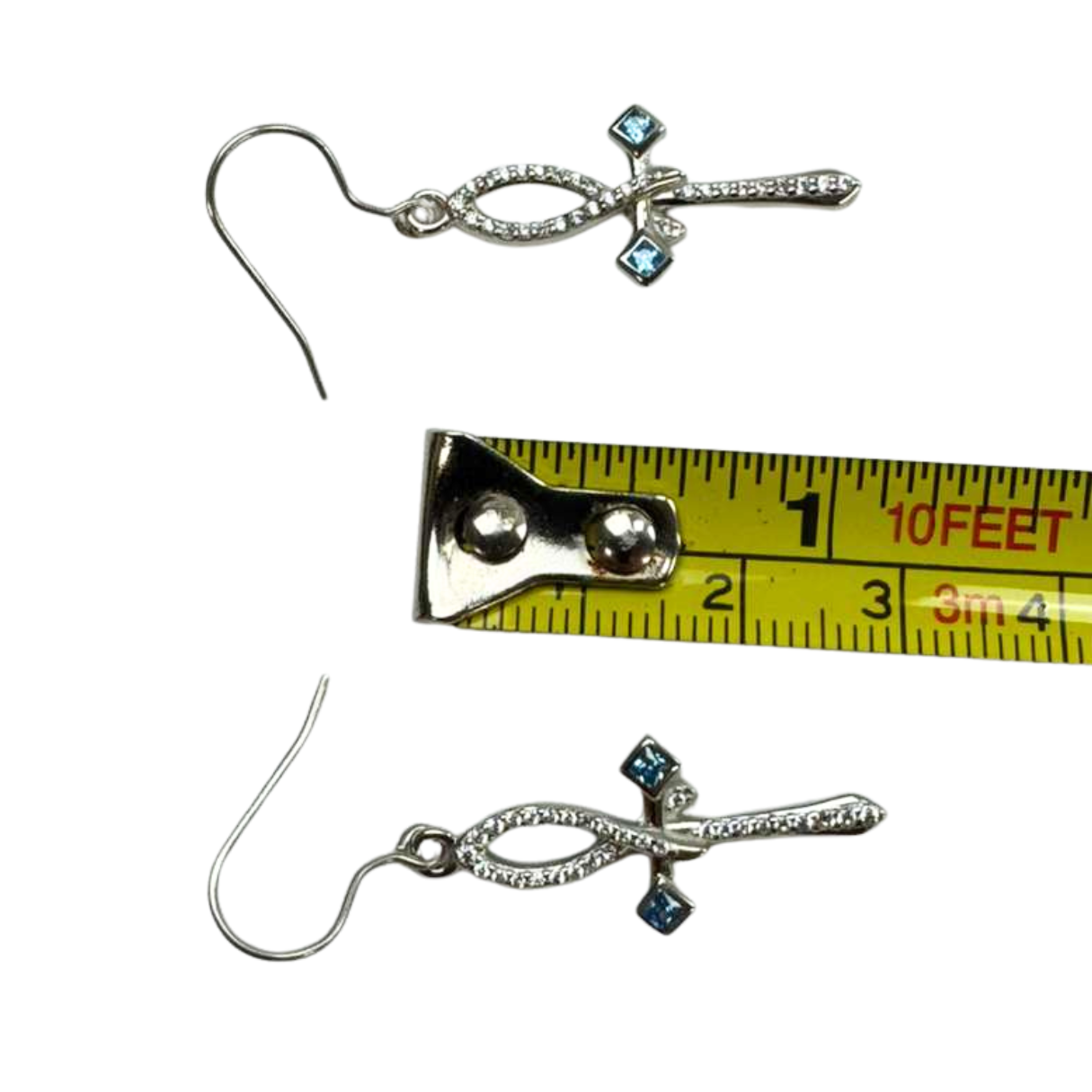 The Cross Road 925 Sterling Silver Coptic Ankh Cross Earrings with Rhodium Plating and Cubic Zirconia Detail