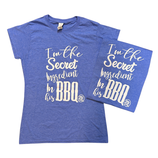 Pit Country Premium Graphic Crewneck Blue Ladies T-Shirt - “I'm the Secret Ingredient in the BBQ”