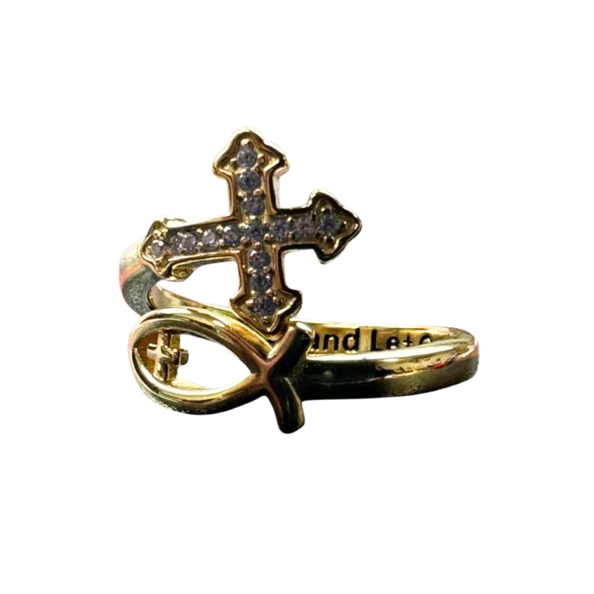 The Cross Road "Let Go and Let God" 925 Sterling Silver Ichthys Adjustable Ring with Rhodium OR Gold Plating