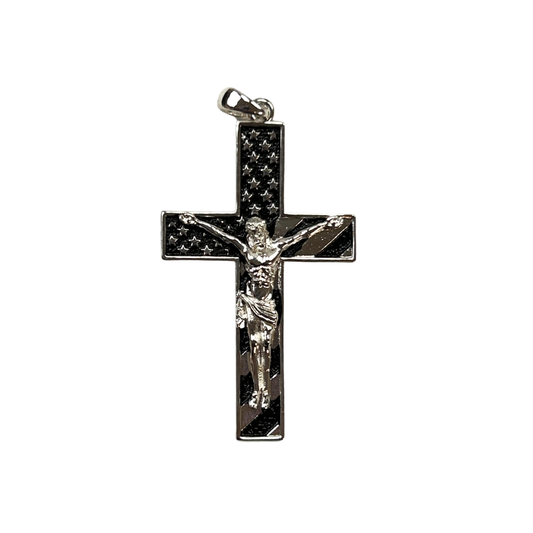 The Cross Road Patriotic American Flag Silver Plated Prayer Crucifix with Antique Finish