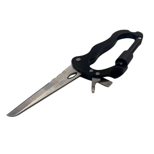Lifespace Carabiner 6-in-1 EDC Multi-Tool Knife with a polished 420 Stainless Steel Blade