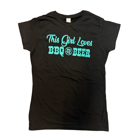 Pit Country Premium Graphic Crewneck Ladies T-Shirt - "This Girl Loves BBQ & Beer"