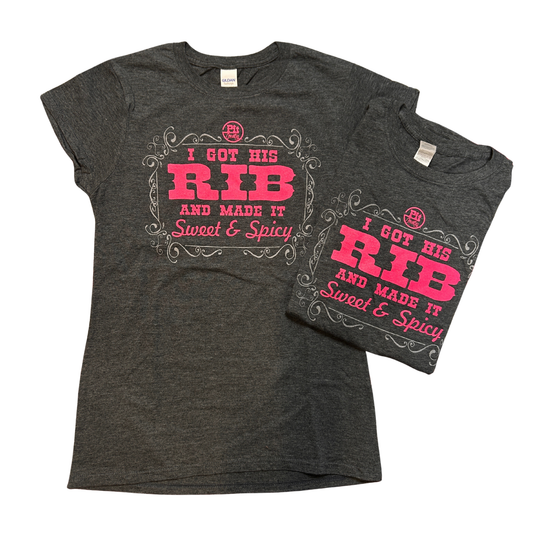Pit Country Premium Graphic Crewneck Ladies T-Shirt - “I Got his Rib & I Made it Sweet & Spicy”