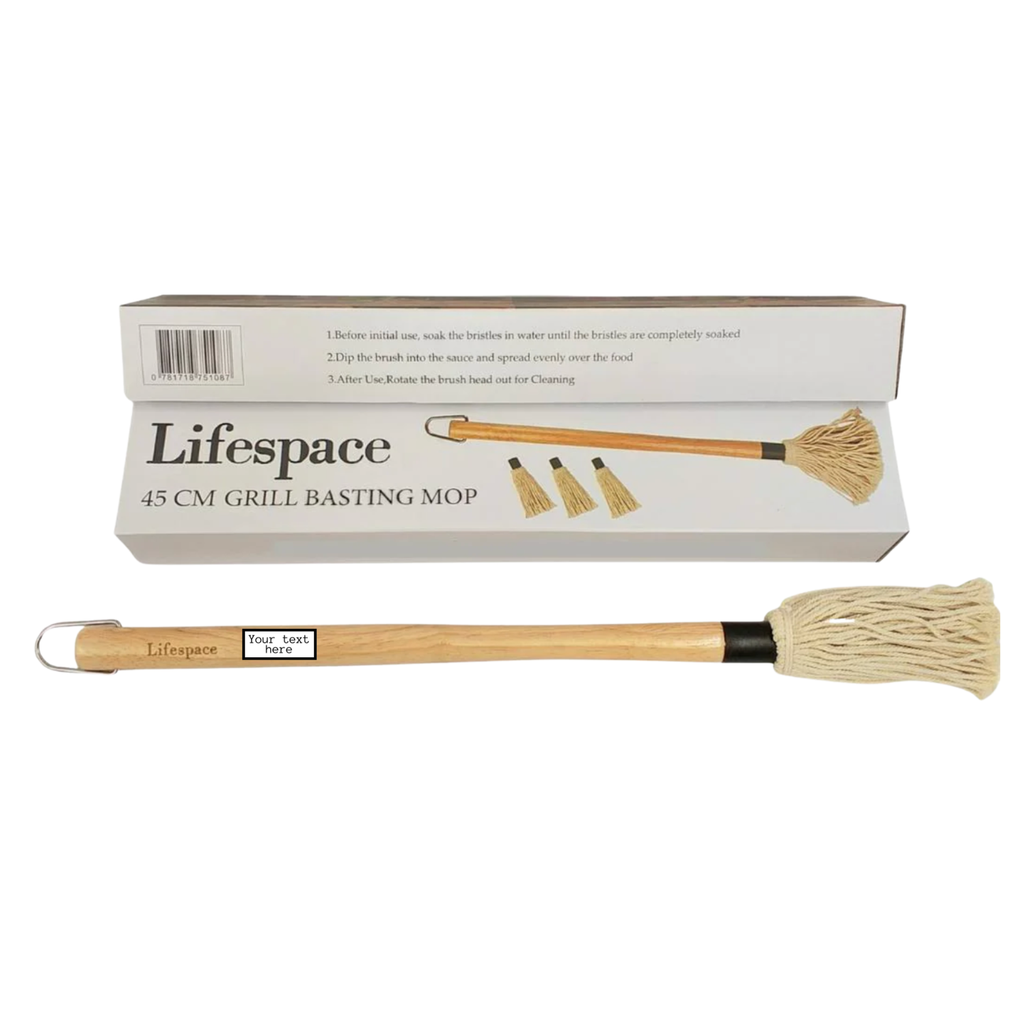 Lifespace 18" BBQ Grill Basting Mop Brush with 3 Spare Heads