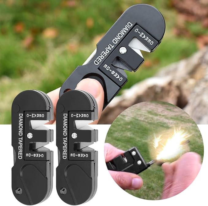 Lifespace Handheld Mini Ceramic Carbide 3-in-1 Knife Sharpener with Carabiner