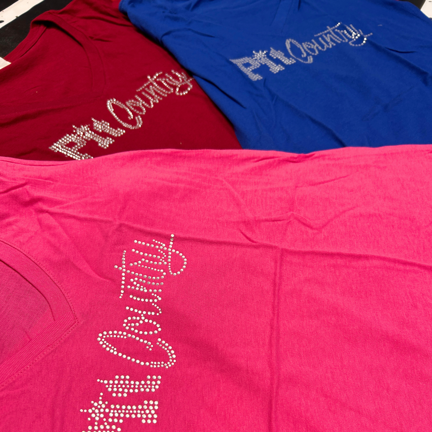 Pit Country Premium Graphic V-Neck Ladies Rhinestone T-Shirt - “Pit Country”