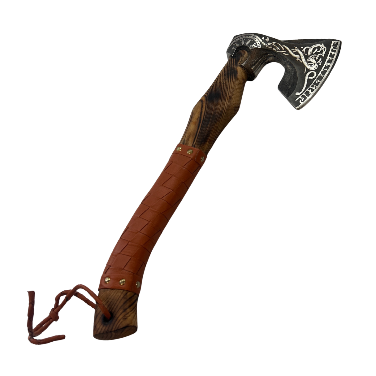 Lifespace Full Tang Damascus Steel Ax with Hand Woven Leather Grip, Ash Wood Handle, and Premium Leather Cover