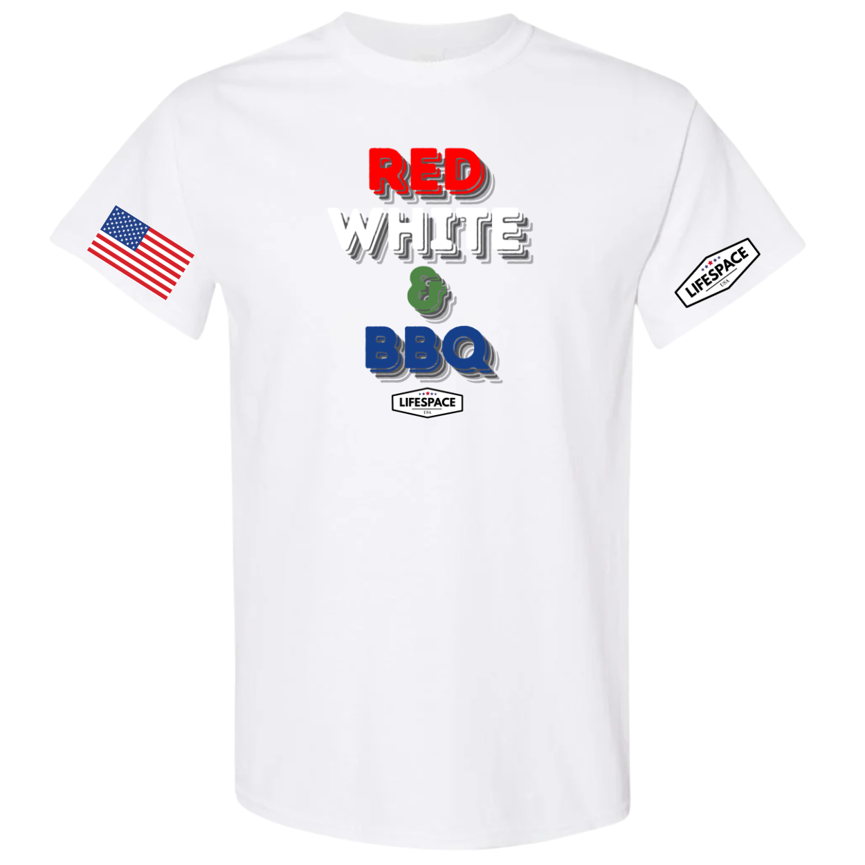 Lifespace Premium Cotton-Poly Blend Crewneck T-shirt "Red, White, & BBQ"