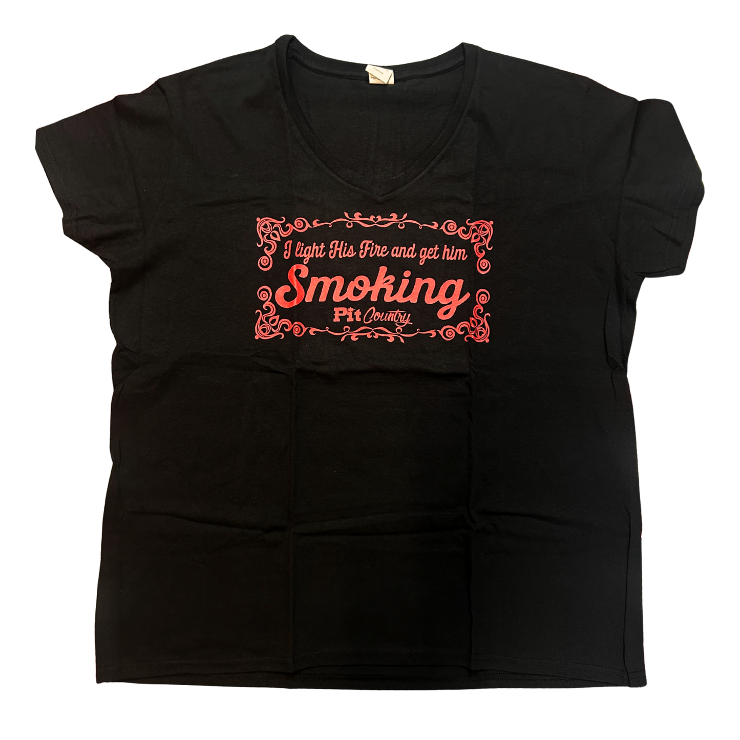 Pit Country Premium Graphic Crewneck Ladies T-Shirt - “I Light His Fire and Get Him Smoking"