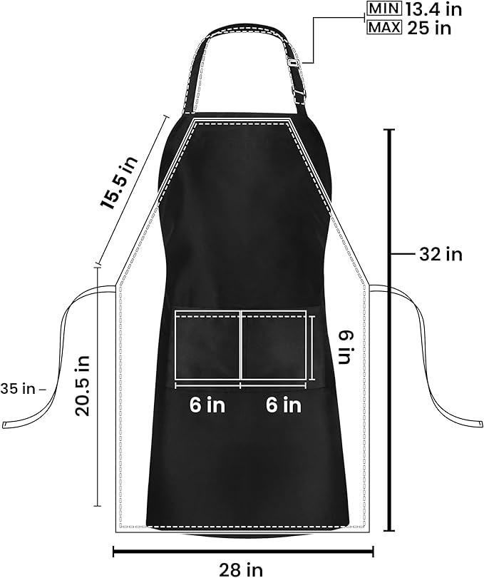 Lifespace Black Customizable Chef 2-Pocket Kitchen Bib Apron