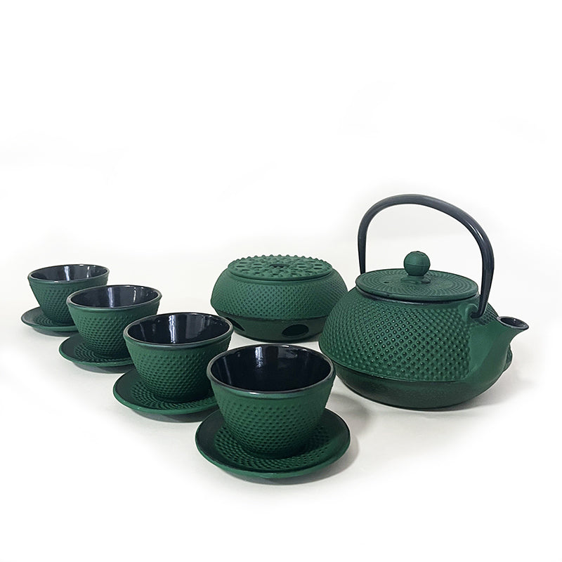 Lifespace Luxury Cast Iron 600ml Teapot Set with SS Filter, Trivet & 4 Cups - avail in Red & Green