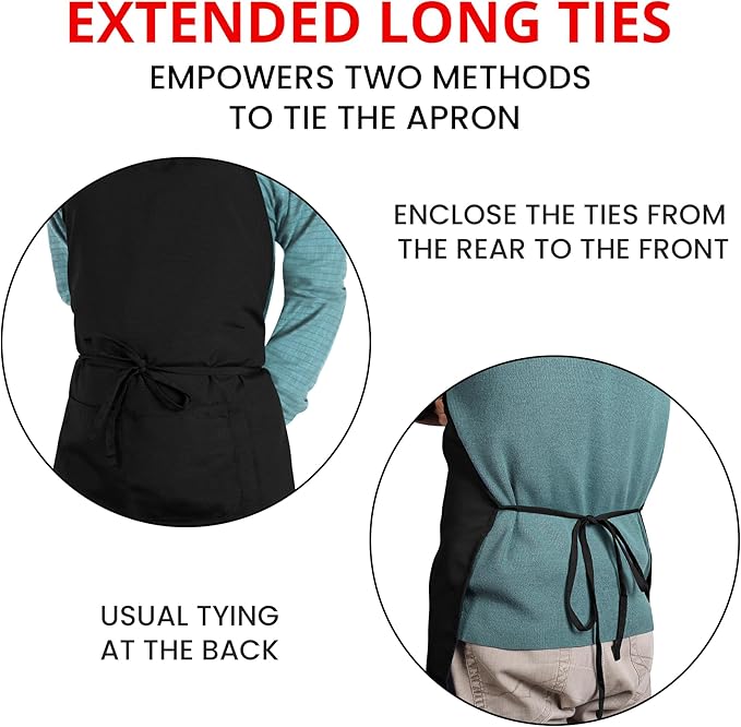 Lifespace Black Customizable Chef 2-Pocket Kitchen Bib Apron