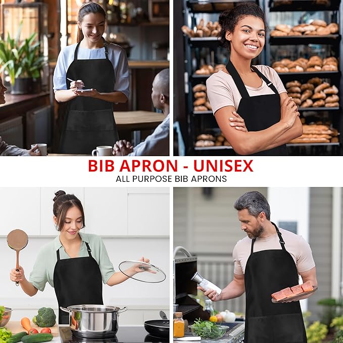 Lifespace Black Customizable Chef 2-Pocket Kitchen Bib Apron