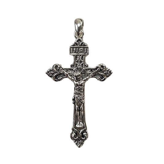 The Cross Road Silver Plated Crucifix with Antique Finish and Intricate Detailing