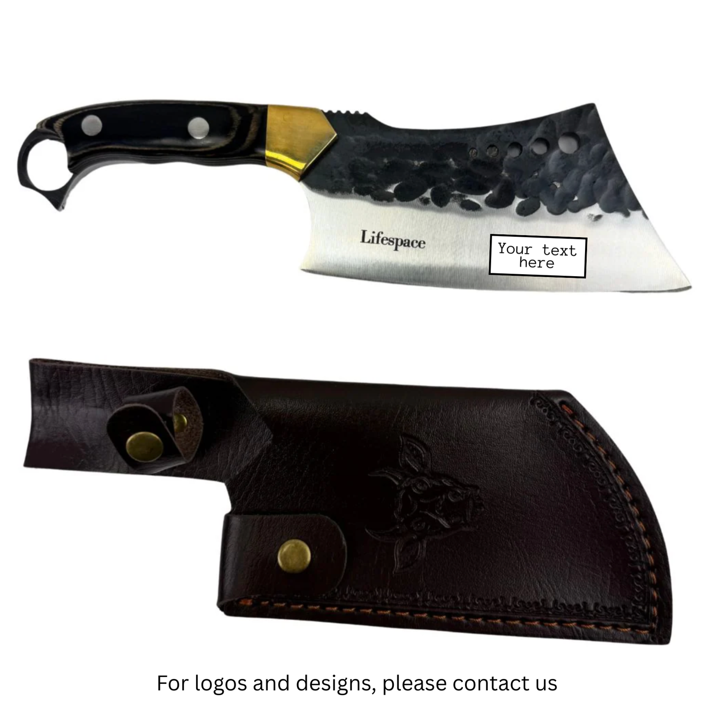 Lifespace 6" Straight Cleaver with Finger Ring, Pakka Wood Handle and Embossed Sheath