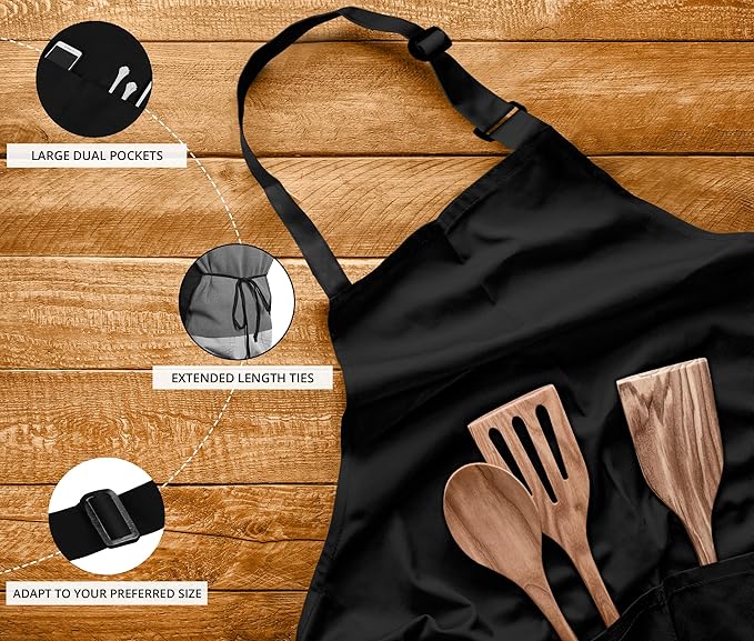 Lifespace Black Customizable Chef 2-Pocket Kitchen Bib Apron