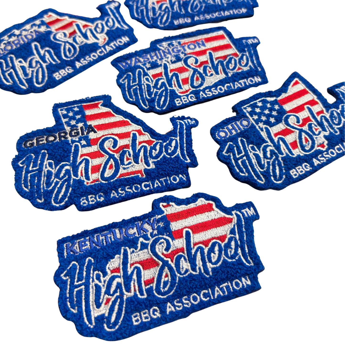 National High School BBQ Association Premium Chenille Letterman State Specific Patch