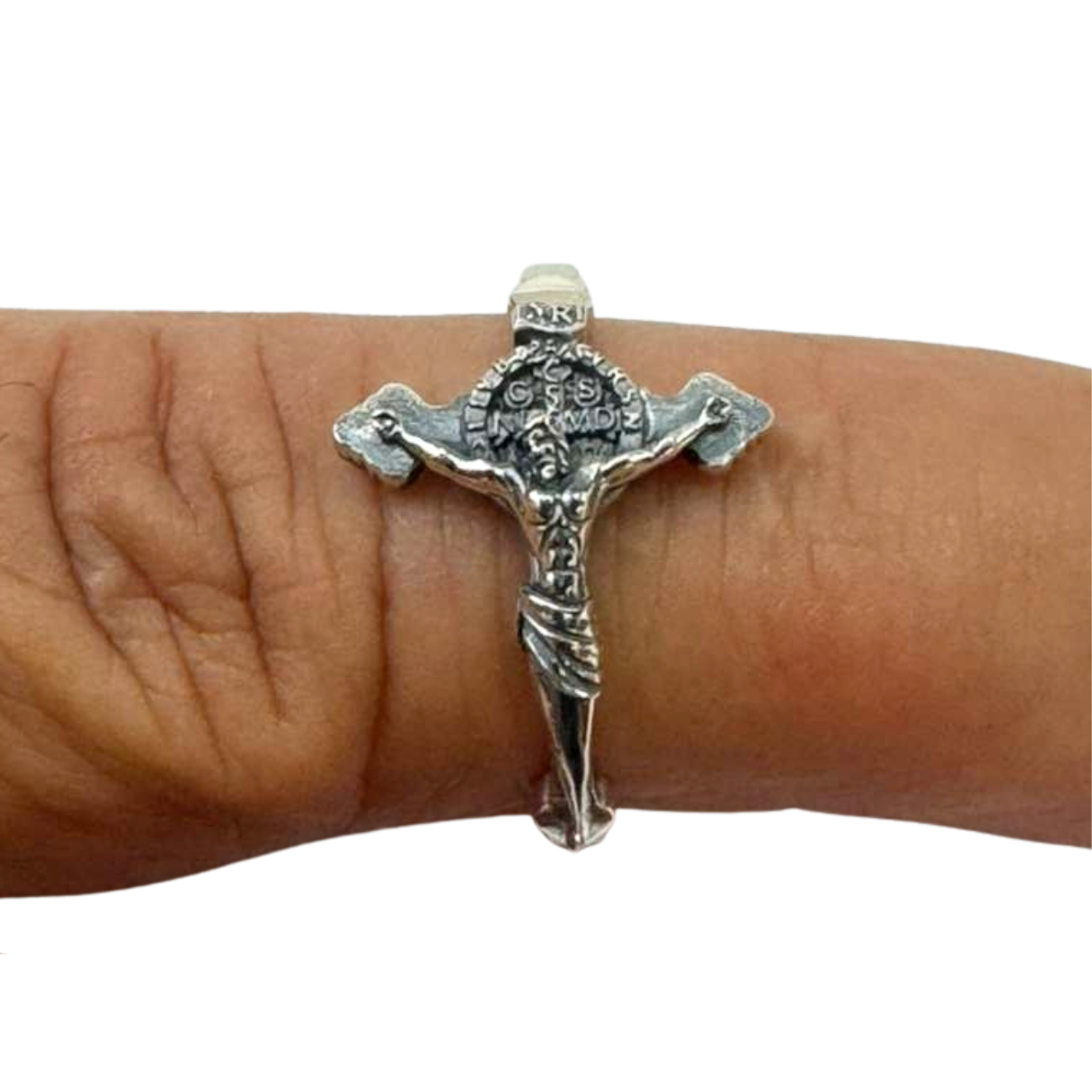 The Cross Road 925 Sterling Silver Adjustable Crucifix Ring with Oxidation Finish