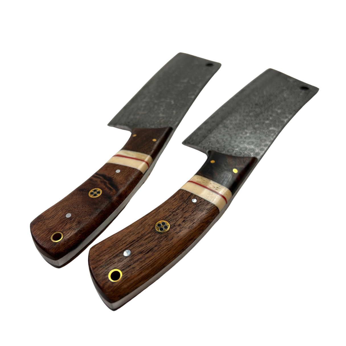 Lifespace Damascus Steel Full Tang Knife with Walnut Wood Handle and Mosaic Pin and Leather Sheath