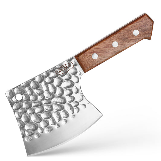 Lifespace 5" Hammered Butcher Chopping Cleaver with a Full Tang Rosewood Handle