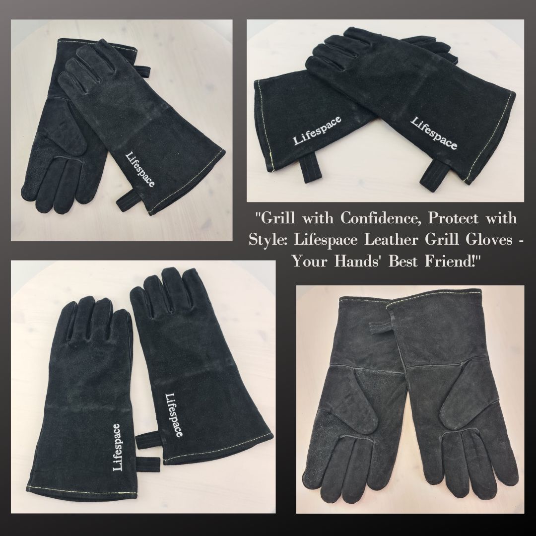 Lifespace Black Leather Grill Gloves - lined for extra comfort. EXCELLENT QUALITY!