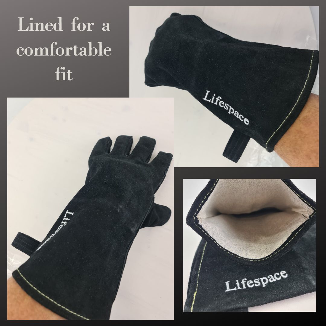 Lifespace Black Leather Grill Gloves - lined for extra comfort. EXCELLENT QUALITY!