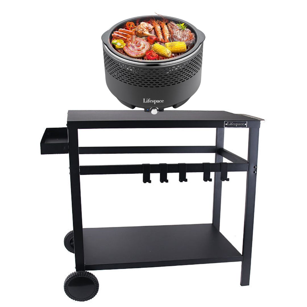 Lifespace Deluxe Patio Trolley Cart & Portable Grill Bundle: Elevate Your Outdoor Entertaining