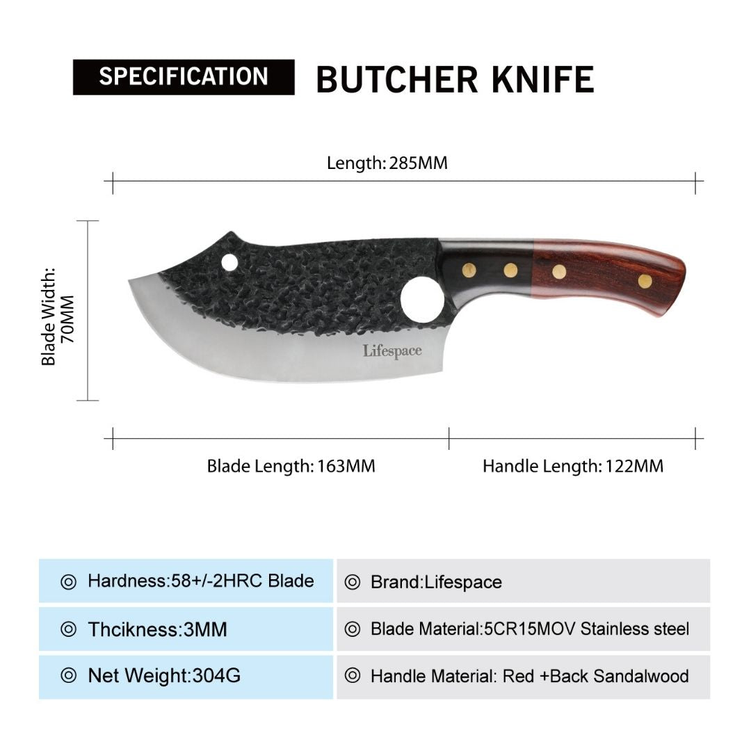 Lifespace Premium Chef Cleaver Knife Set (x3) with Genuine Leather Sheaths in a Gift Box