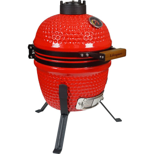 Lifespace 13" Mini Ceramic Kamado Grill for Camping with FREE Rain / Dust Cover