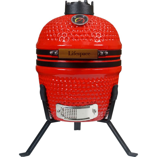 Lifespace 13" Mini Ceramic Kamado Grill for Camping with FREE Rain / Dust Cover