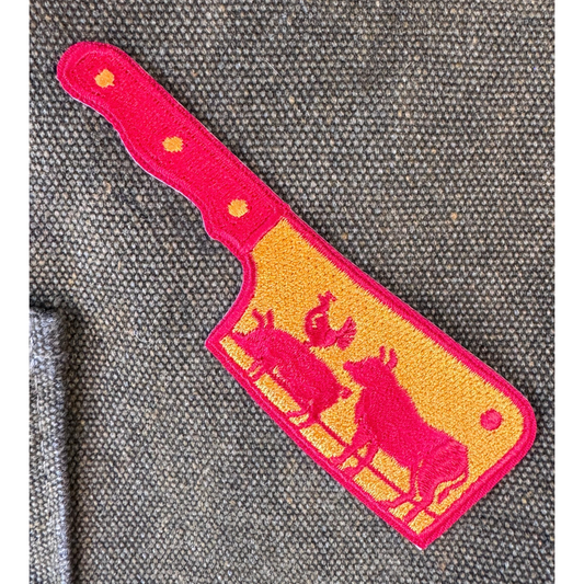 Lifespace 4" "Cleaver With A Cow, Pig And Chicken" Embroidered Iron-on Patch