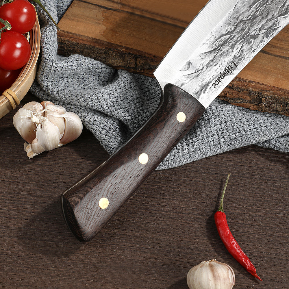 Lifespace 8in Chef Hammer Pattern Pointed Cleaver with Wenge Handle