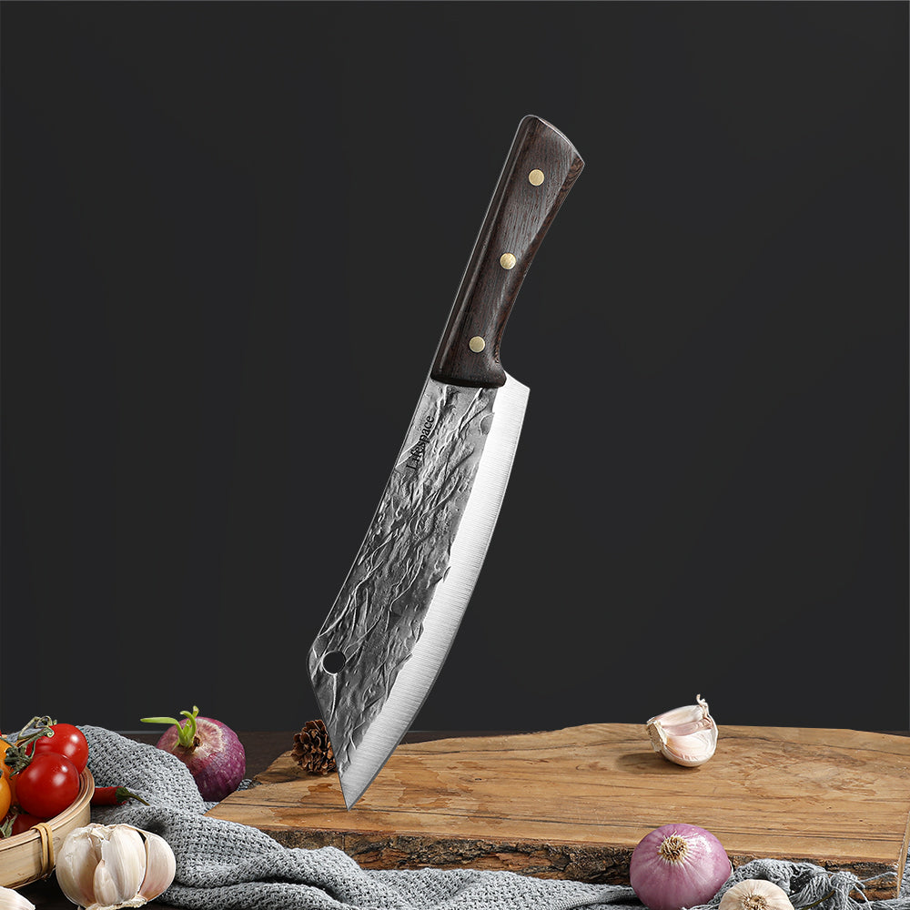 Lifespace 8in Chef Hammer Pattern Pointed Cleaver with Wenge Handle
