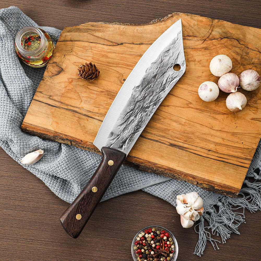 Lifespace 8in Chef Hammer Pattern Pointed Cleaver with Wenge Handle