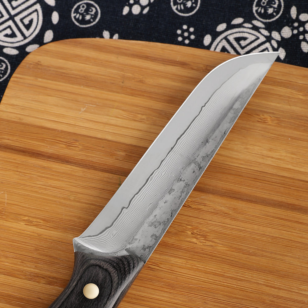 Lifespace Damascus Steel 5 Inch Utility Knife with Grey Wood Handle and Sheath