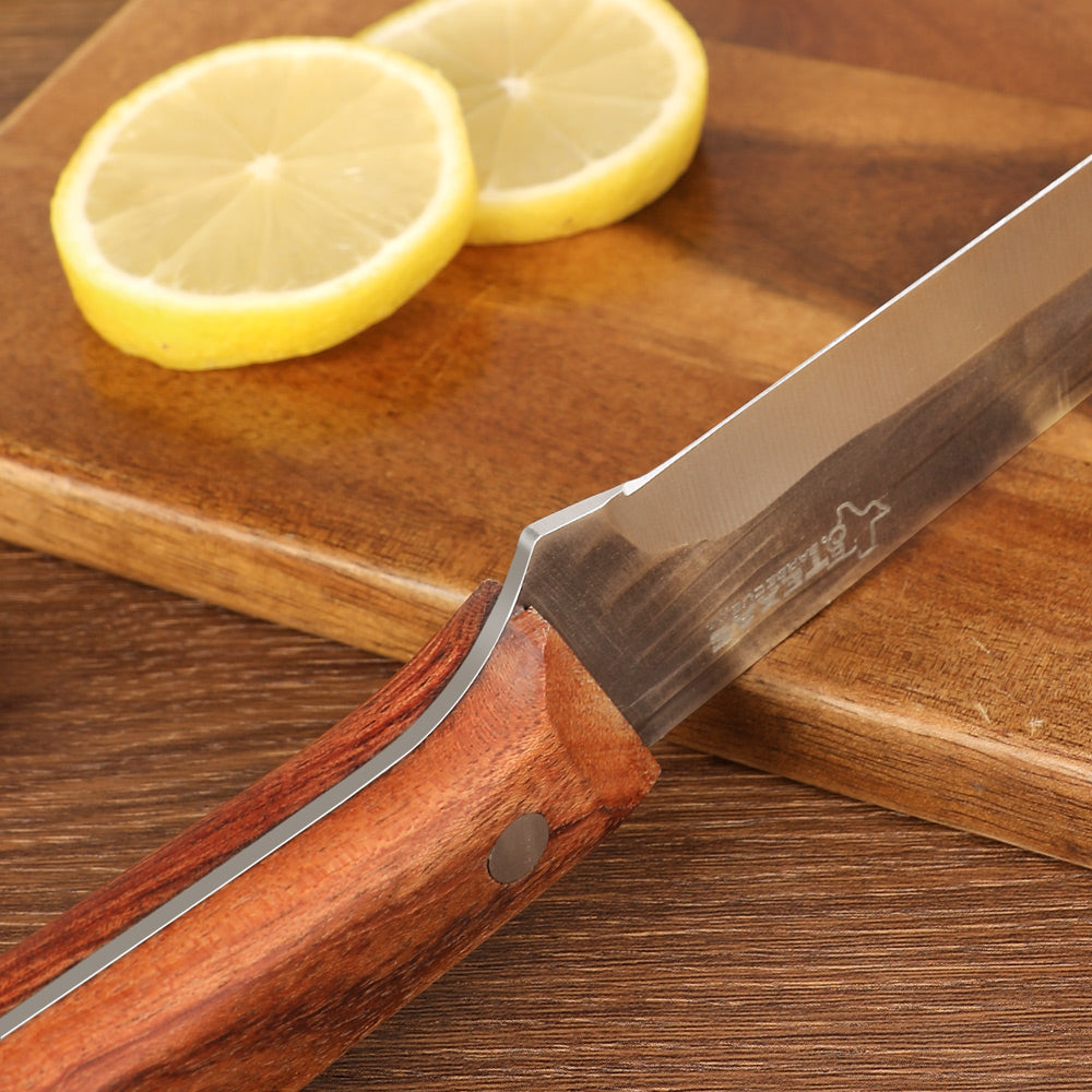 Texas Barbecue 6.7 Inch Broad-Blade Utility Knife with Red Wood Handle